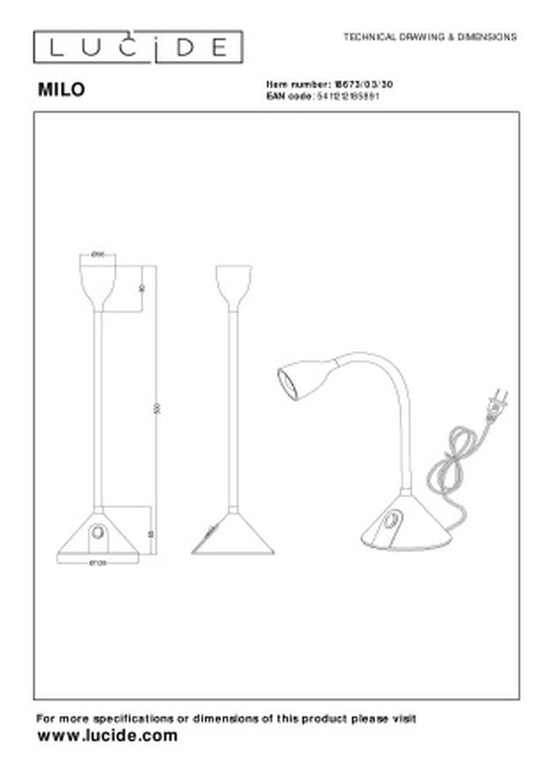 Lucide MILO - Stolná lampa - Ø 12 cm - LED - 1x3,2W 3000K - Čierna